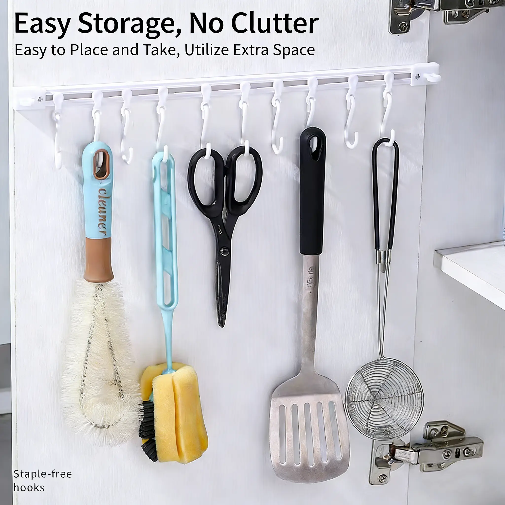 Kitchen storage sliding rail hook, cabinet door storage hook, no-drill storage rack behind the cabinet door