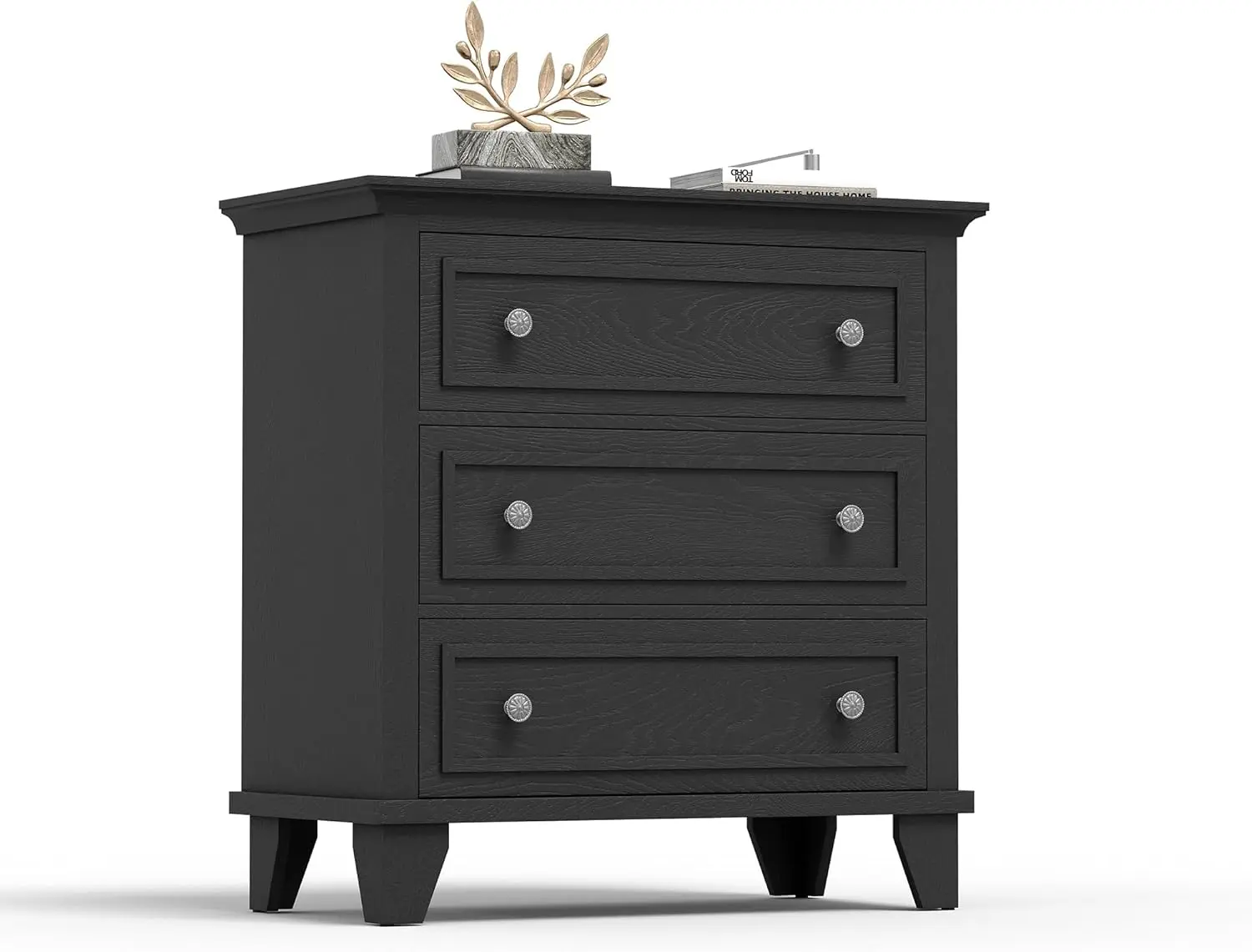 Black 3-Drawer Dresser, Wide Wood Chest with Vintage Handles, Modern  Storage Cabinet for Bedroom or Living Room - TikTok Shop