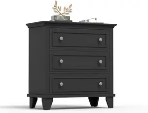 Black 3-Drawer Dresser, Wide Wood Chest with Vintage Handles, Modern Storage Cabinet for Bedroom or Living Room