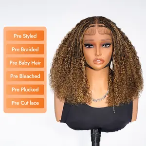 Wiggins Hair Honey Blonde Highlight Stylist Wig P4/27 Pre Braided Curly 13x6 Lace Frontal Wig Pre Cut Ready To Go Pre Plucked Human Hair Glueless Wigs
