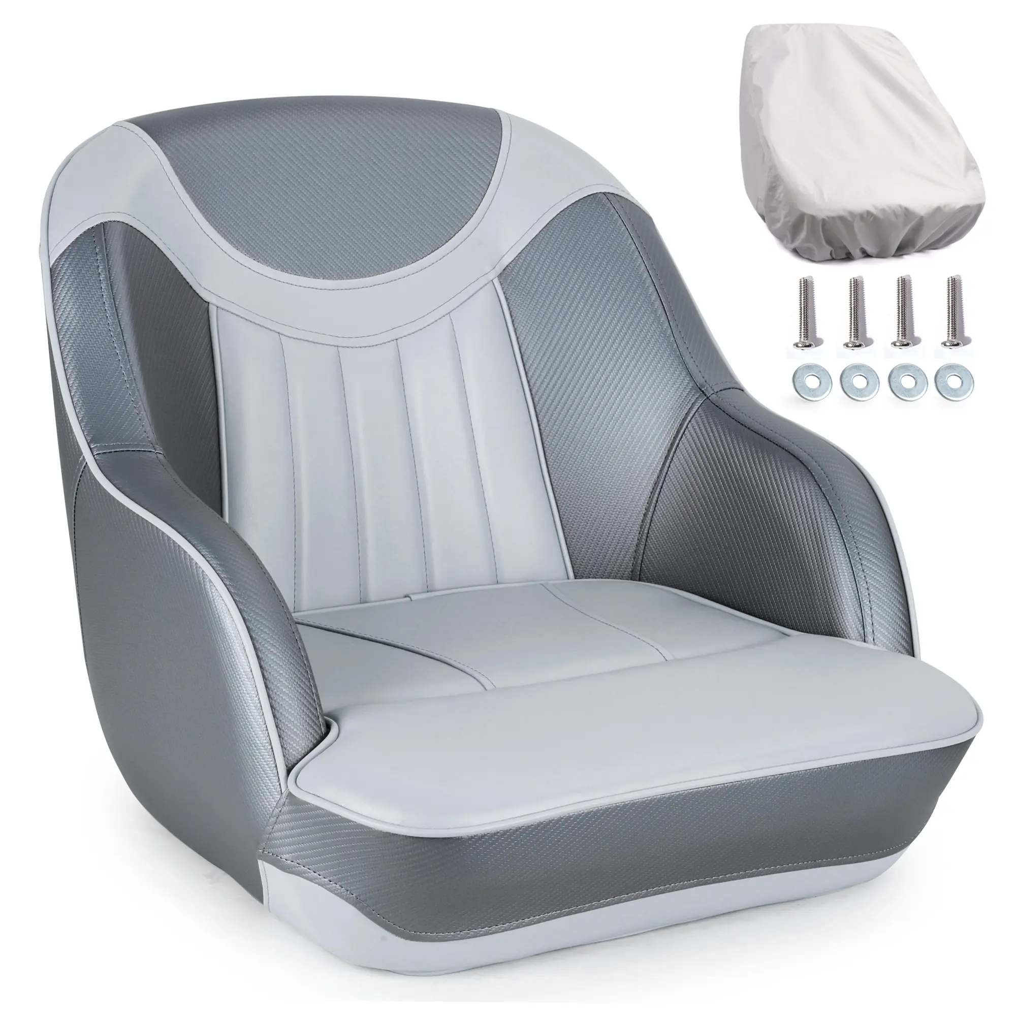 NORTHCAPTAIN Pontoon Boat Seat Captain Bucket Seat with Boat Seat Cover,Light Grey/Charcoal