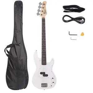 Glarry Electric Bass Guitar Full Size 4 String Rosewood Basswood White Style , 39" Right Handed
