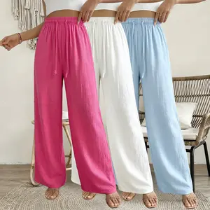 Women’s 3-Pack Summer Loose Casual Pants – Elastic Waist Drawstring Wide-Leg Pants with Pockets, Lightweight Loose Loungewear Pants