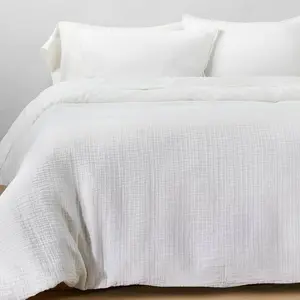Full/Queen Textured Chambray Cotton Duvet & Sham Set White - Casaluna