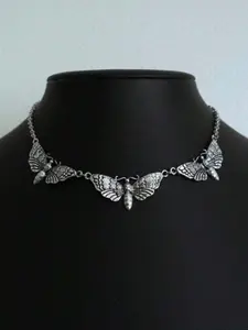 Vintage Gothic Skull Moth Metal Necklace, Dark Punk Design, Women's Creative Party Jewelry, Unique Personality Accessory, Dangling Charms Necklace, Fashion Cool Accessories