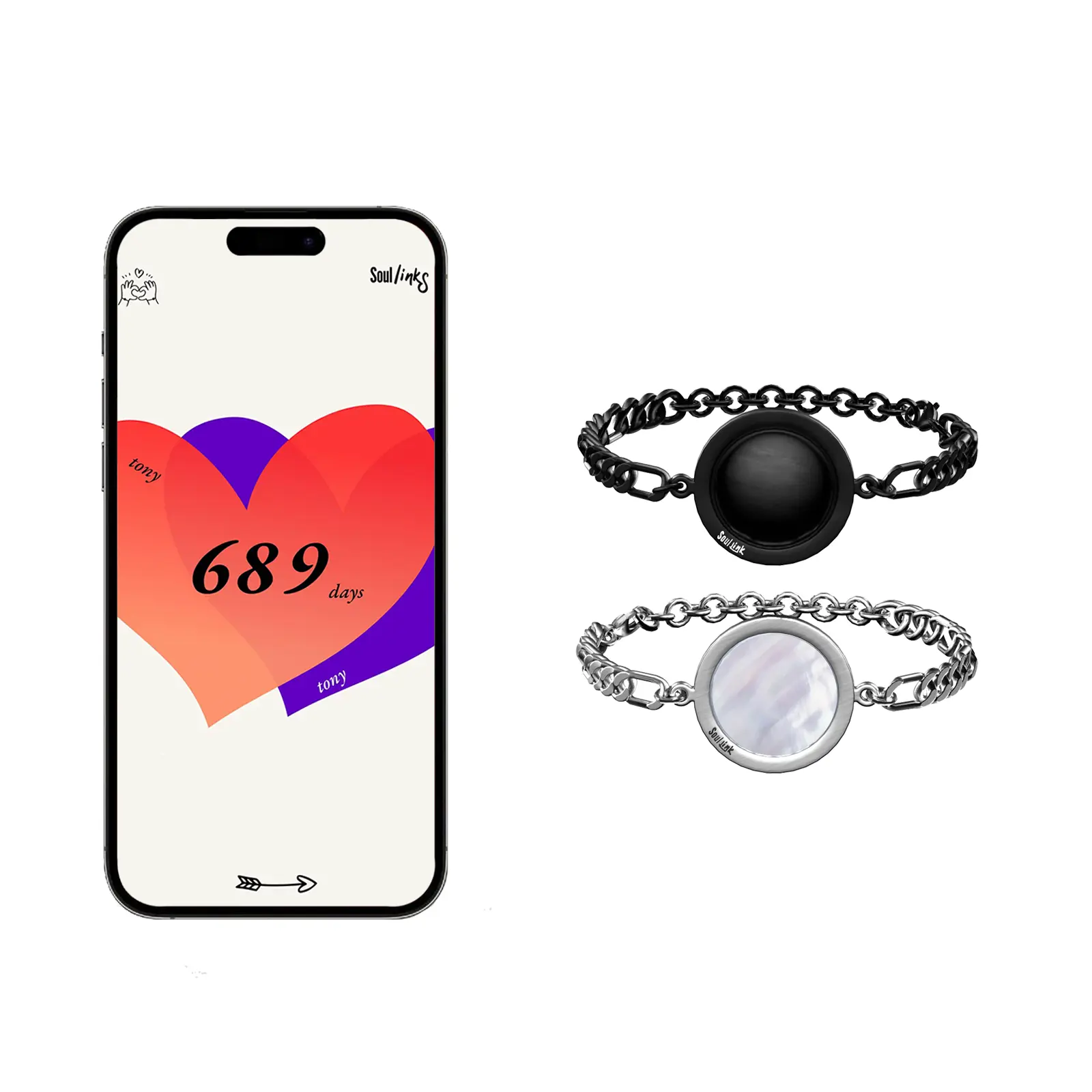 [Couple's Gift] Soullink NFC Couple Bracelets for Him and Her – Smart Matching Bracelets for Lovers, Touch to Open Custom Love Page, Track Days Together, Personalized Anniversary Gift, Romantic Tech Jewelry for Boyfriend & Girlfriend