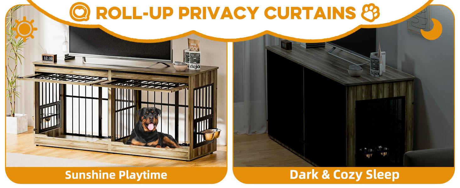 [2 Carton]78" Heavy Duty Indestructible Extra Large Dog Crate with Divider – Double Door Indoor Wooden Kennel, Removable Divider & 360° Swivel Bowls, Reinforced Steel Bars for Extra Large Dogs or Two Medium-Large Dogs