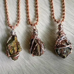 Chalcopyrite Copper Aluminum Wire Wrapped Pendant