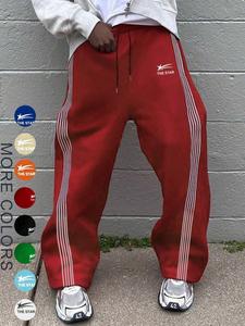 men's letter & star & striped print drawstring waist sweatpants, regular fit casual street elastic waist straight leg trousers for fall & winter, men's bottoms for daily wear, pants for men,  men's clothing