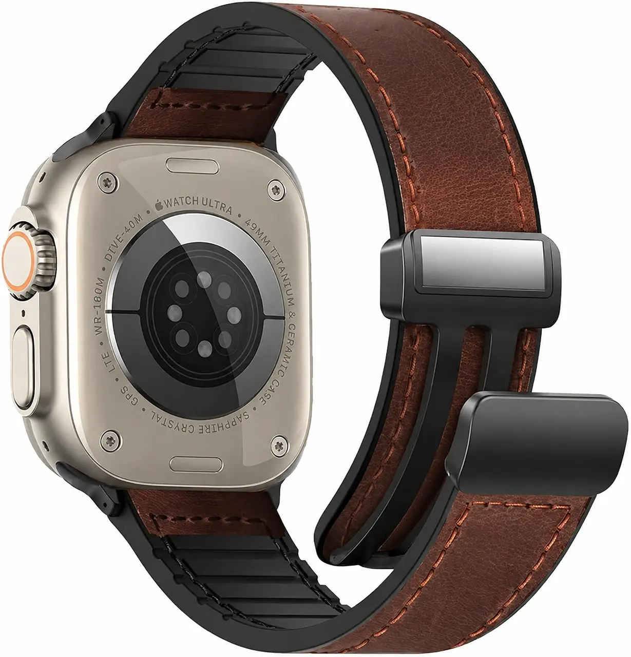 Genuine Leather Magnetic Buckle Watch Band - Multi-Size Adjustable, 3-Piece Replacement Strap for 38mm/40mm/41mm/42mm/44mm/45mm/46(S10)/49mm Smart Watch Ultra Series, All Sizes Covered, Manufacturer Warranty, Wearable Accessory, Manufacturer Warrenty