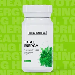 Boring Health Co. Total Energy L-Theanine & Caffeine Supplement for Natural Energy Boost - Enhanced Focus Alertness & Mental Clarity 165mg Caffeine 100mg L-Theanine Vegetarian Capsules GMP Certified 2 Month Supply - Beverage