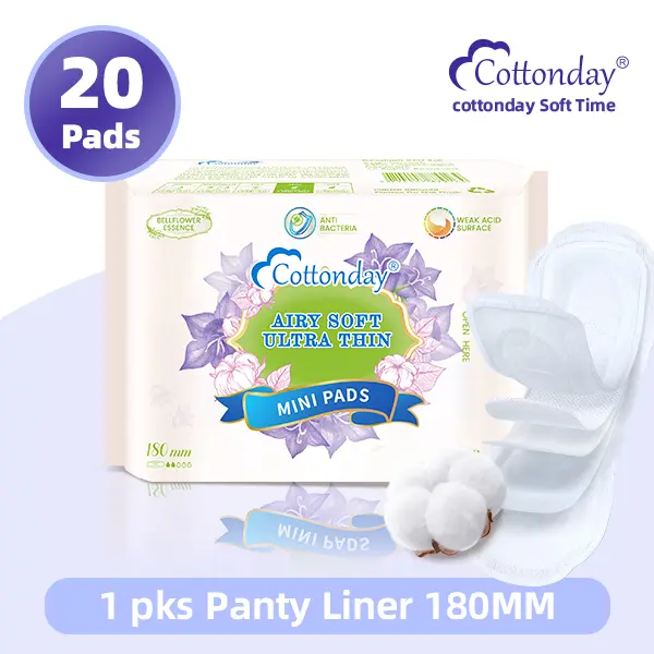 Cottonday Panty Liner 180mm 20 Pads Feminine Day Santary Napkin Zero-Feel Ultra Thin Soft and Absorbent Organic Cotton