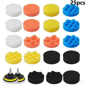 25 Pcs Car Foam Polishing Pads Kit, 3 Inch Drill Buffing Pad, Drill Buffer Polisher Attachment Buffing Kit for Car Polishing, Waxing, Sealing Glaze, Car Polisher Tool