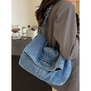 Denim Chain Shoulder Bag Large Capacity Stylish Crossbody Bag Casual Versatile Accessory For Daily Commute And Everyday Outfit