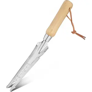 Hand Weeder Puller, 5-in-1 Stainless Steel Garden Trowel with Wooden Handle,Gardening Weeding Tool for Easy Weeder Removal, Planting, Weeding, Flower & Vegetable Care in Garden Lawn Yard