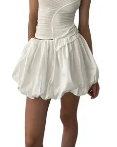 Liqucy Women High Waist Ruched Bubble Hem Mini Skirt A-line Balloon Puff Skirt Y2k Retro Fashion Stylish Casual Streetwear Trendy Going Out Daily Party Summer Bottoms Outfits