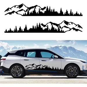 1 Pair 77.4'' Mountain Tree Forest Vinyl Decals for Car Body Door Side Auto Mountains Graphic Stickers Decoration for SUV Off-Road Vehicles Universal Stickers Accessories (B-Black-Large)