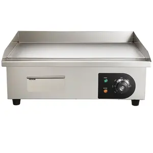 Commercial Electric Griddle, 21", 1600W Countertop Flat Top Grill, Stainless Steel Teppanyaki Grill with Iron Cooking Plate, 122-572 ℉   Adjustable Temp Control 2 Shovels & Brushes, 110V