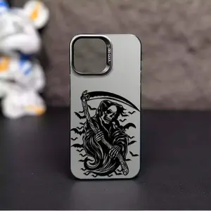Grim Reaper  Gothic Skull Bats Design Edgy Grim Reaper For IPhone 17 Pro Max 16 15 14 13 12 11 Pro Max Plus Screen Protector Iphone 16 Pro Max Curious Shockproof Soft Silicone Transparent Acrylic Protective  Anxiety Phone Case Q108