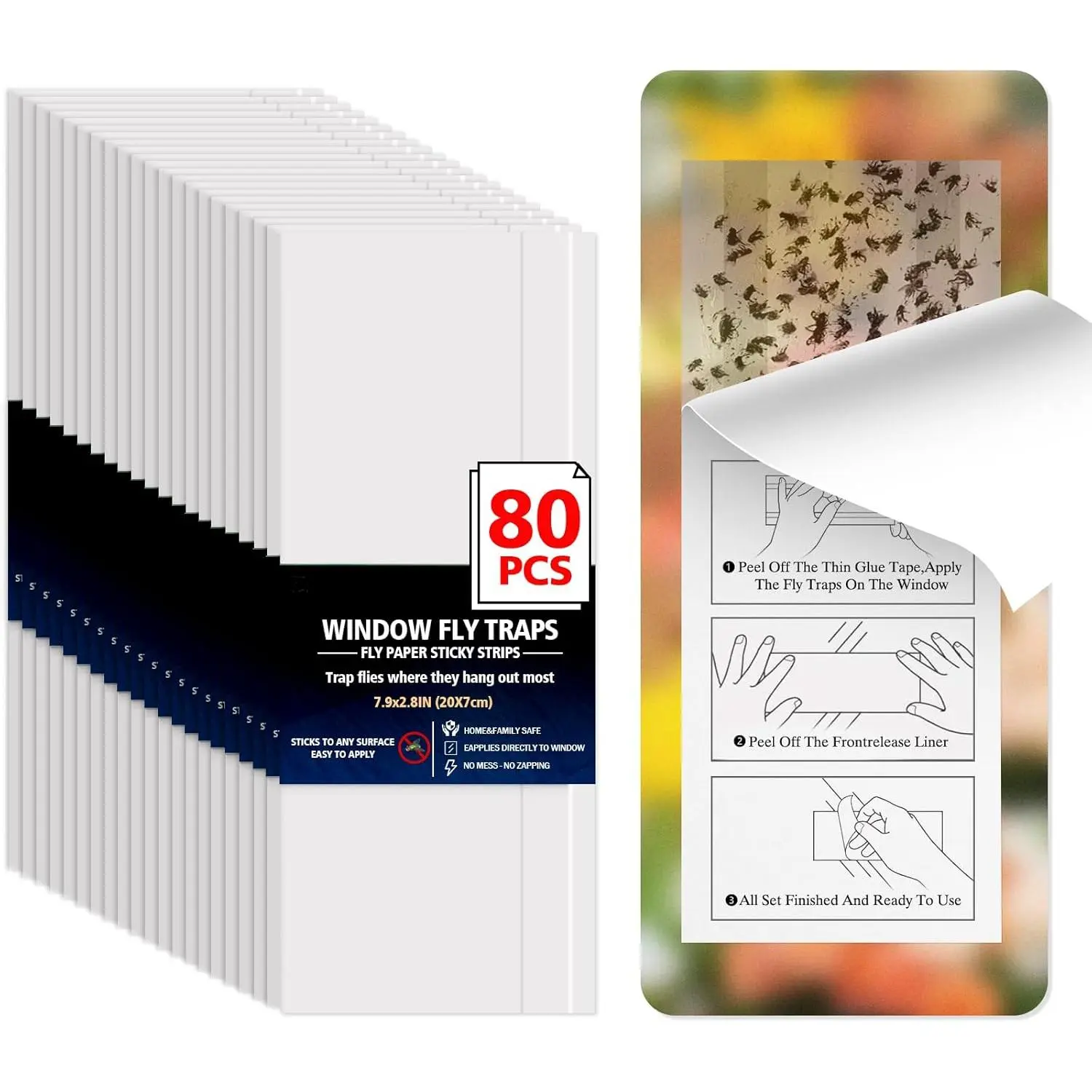 80 Pack Window Fly Traps Sticky,Clear Fly Paper Indoor for Home,Window Sticky Traps Fruit and Housefly Trap Indoor Fly Catcher Bug Traps Gnat Catcher Killer
