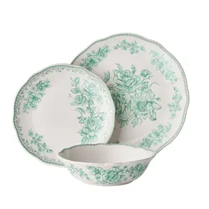 Agatha Green 12-Piece Stoneware Dinnerware Set - Includes Assorted Bowls, Plates, and Spoons Cutlery Stylish