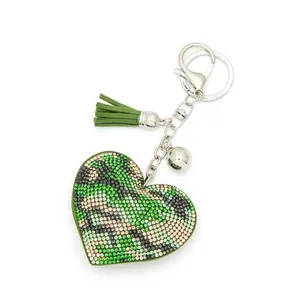 Camouflage Printed Heart Shape Rhinestone KeyChain