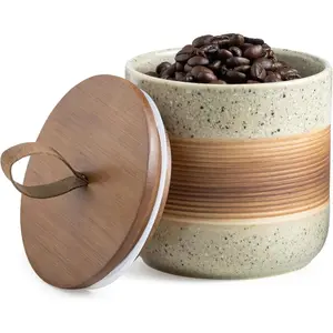 Ceramic Jar with Lid Airtight, Coffee Container Kitchen Food Storage Jars for Spice Sugar Tea Bag, Stackable Decorative Jars for Countertop, 18 fl.oz