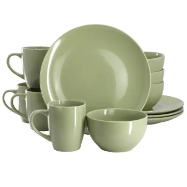 Everyday Plus Dinnerware Set - Sage Green - 12 Pieces - Durable Ceramic