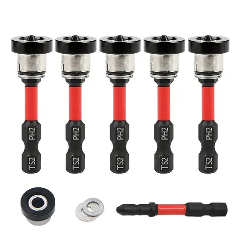 5-Piece Drywall Bit Attachment Set with Depth Stop, PH2 Size Magnetic Ring Screwdriver Bits, 1/4-Inch Hex Shank Power Tool Accessory for Drywall Work, Father's Day Gifts