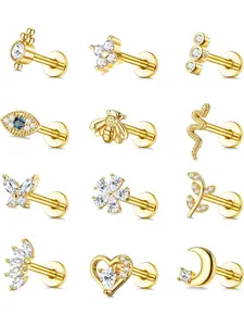 12Pcs 16G Cartilage Earrings for Women Helix Earrings Piercing Tragus Earrings Ear Piercing Evil Eye Butterfly Moon Earrings Set Piercing Jewellery