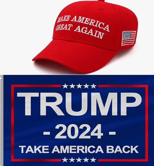 Trump 2024 MAGA Hat and Trump Flag Set, Trump 2024 Hat Take America Back Baseball Cap