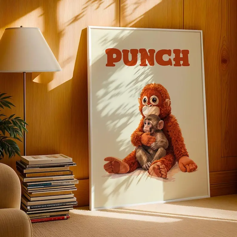 Punch Monkey Wall Art – Cute Baby Monkey Poster Print, Viral