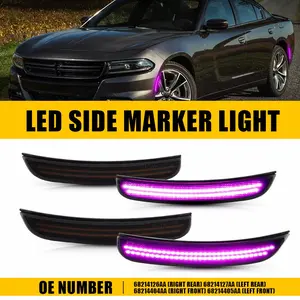 AUTOONE For 2015-2022 Dodge Charger Side Marker Signal Lights LED Front&Rear Bumper Pink Purple 4Pcs Waterproof Smoked Lens  Plug and Play White