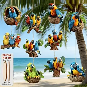 2D Colorful Wooden Parrot Ornaments Set, 10 Pieces, Artistic Design for Spring Summer Decor, Outdoor Parties Birthdays Office Décor