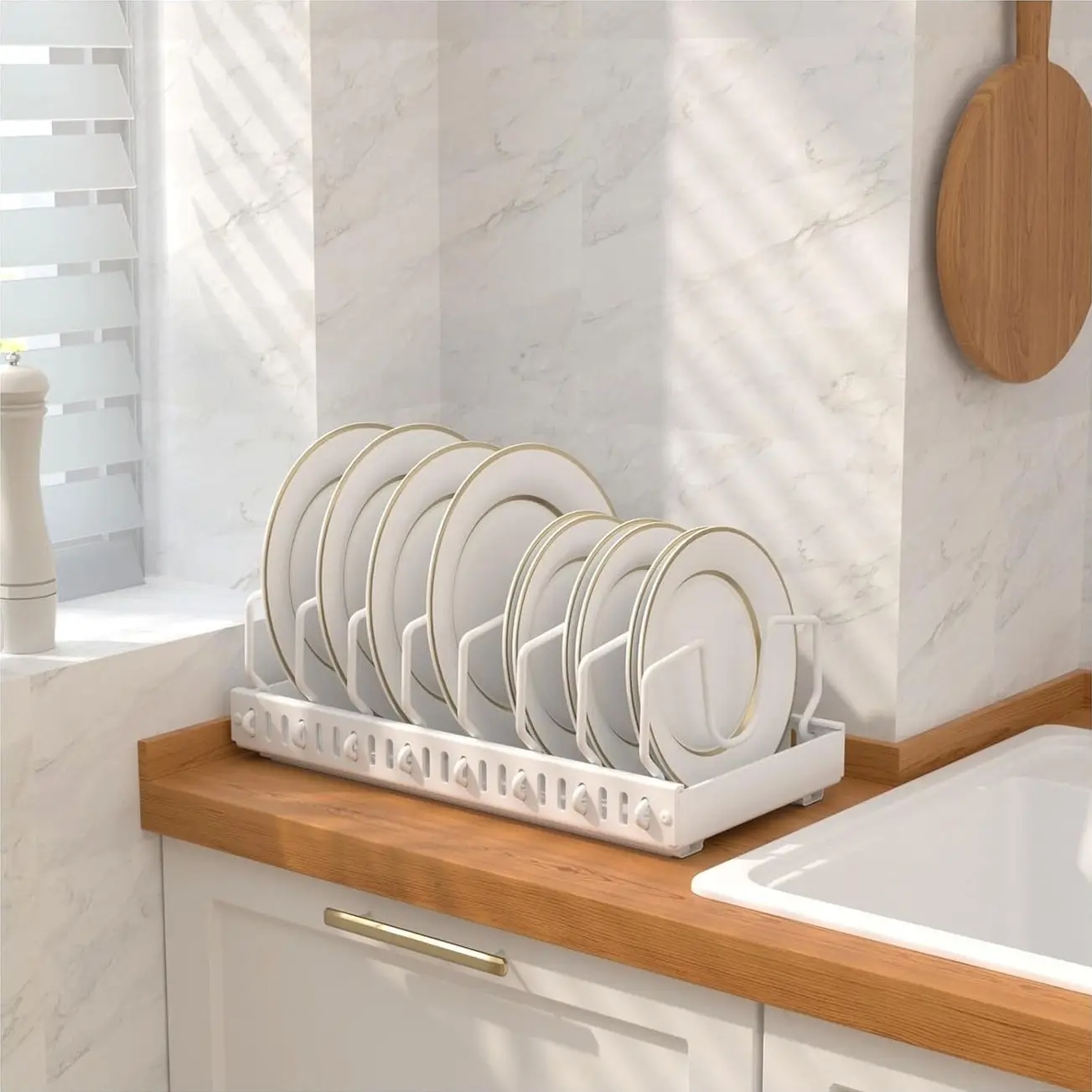 Pots and Pans Under Cabinet, Sliding Lid Holder and Pan Rack in Kitchen, Slide Out inside Cabinet Storage for Pot Lid, Bakeware, Dishes, 8 Adjustable Dividers