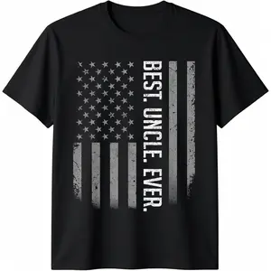 100% Cotton Best Uncle Ever US American Flag Shirt Gift For Father's Day T-Shirt Round Neck Short Sleeve T-Shirt Women's Men Graphic Tee Vintage Crewneck