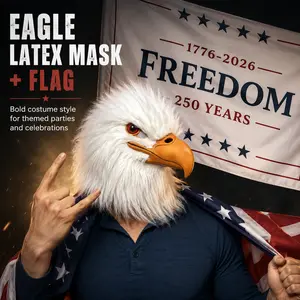 PATYGR Eagle Latex Mask With Freedom Banner Flag, Patriotic Eagle Head Dress Up Animal Furry Mask For 4th Of July Independence Day Party Cosplay Props, Adult Funny Halloween Masks