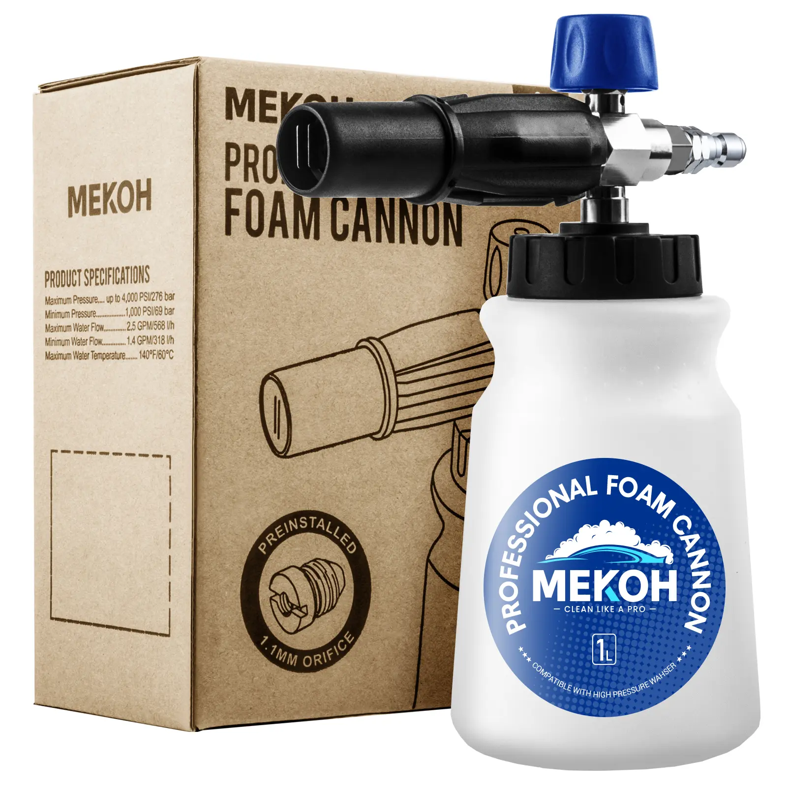 MEKOH Foam Cannon for Pressure Washer, Thick Snow Car Wash Foam Gun with 1.1mm Orifice & 1/4" Quick Connect, Pressure Washer Soap Cannon Attachment for Auto Detailing, Big Mouth Foam Blaster, 4000 PSI campingessentials