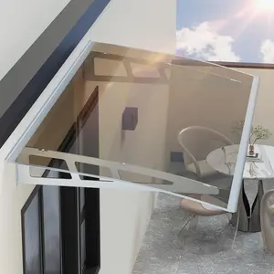 Door Awning with Drainage Gutter, 32x48" Solid Polycarbonate Front Door Canopy with Metal Bracket, UV Rain Snow Protection for House, Porch, Patio & Window Entrance