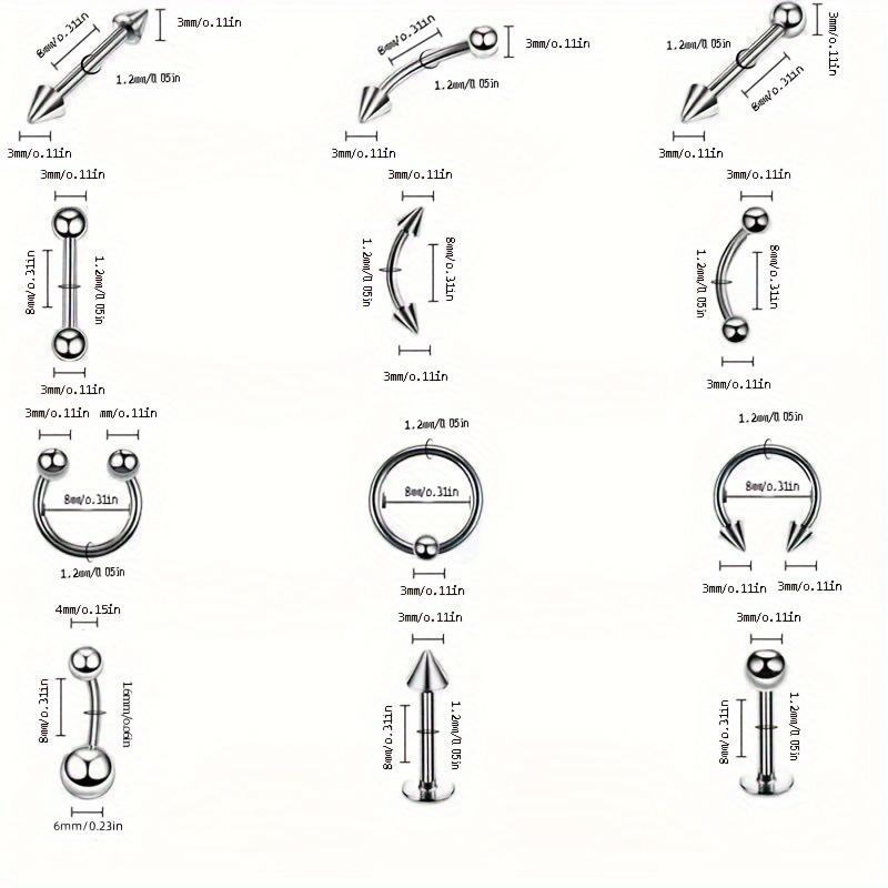 85PCS Classic Eyebrow Nail, Nose Ring, Nose Nail, Tongue Nail, Navel Nail, Septum Clicker，Eyebrow Puncture Nail Set Stainless Steel Mixed Nose Ring Nose Stud Jewelry Piercing Set Body Piercing Jewelry