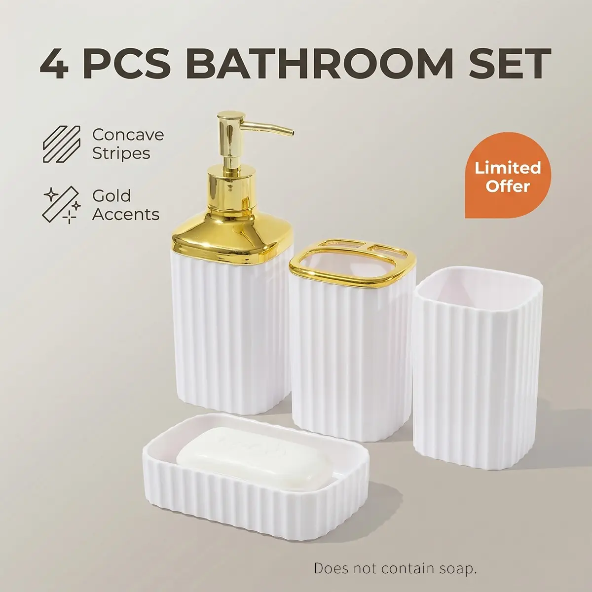 4-Piece Bathroom Set, Bathroom Accessory Sets, Toothbrush Holder, Soap Dish, Dispenser, Storage Organizer, Home Decor, Modern Design, Bathroom Accessories Organizer, Bathroom Organizers
