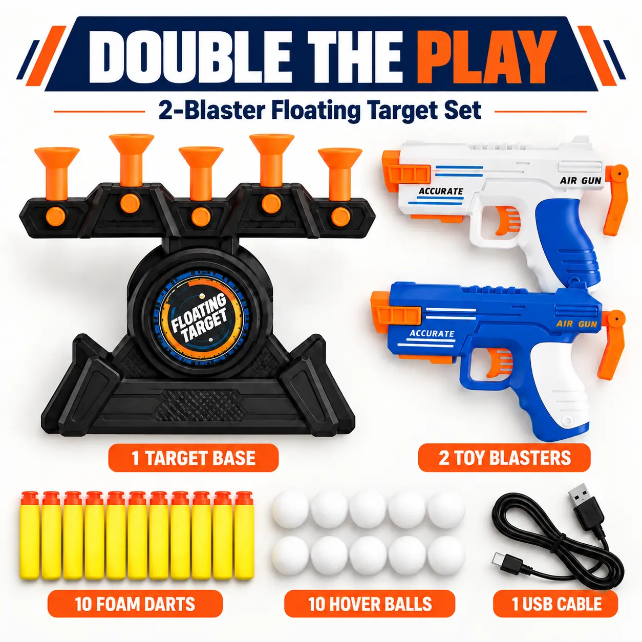 Hover Ball Shooting Target Game for Kids, Works with Nerf Blasters, Indoor Outdoor Shooting Toy for Boys Girls 6-12, Birthday Gift Set Includes Foam Blaster, Foam Balls and Darts