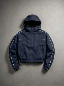 Men's Reflective Striped Hoodie Jacket, Windproof Wrinkle-Resistant Fabric, Casual Fitted Long Sleeve, All Seasons, Streetwear Style