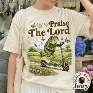 Funny Frog Comfort Colors Shirt, Off To Praise The Lord, Christian Humor