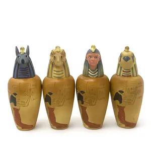 Canopic jars, sculpture ancient egypt art vintage egyptian artifact jars with hieroglyphics BC mummy statues egypt ancient egypt statues egyptian canopic jars canopic urn craft resin statues decoration home decor