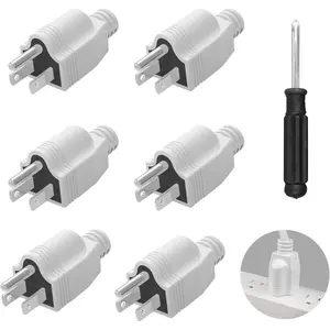 3 Prong Replacement Plug, Male Plug end Replacement 3Prongs, 3 Pack Extension Cord Ends with 1 , Neutral Ground Bonding Plu, 3 Wire 15A 125V, Replacementplug 3 Prong, White