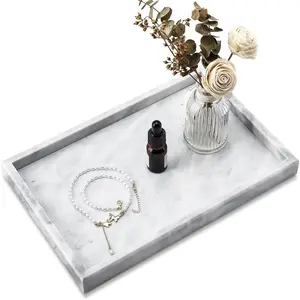 Rectangle Genuine Marble Stone Tray for Bathroom, Vanity, Kitchen & Desktop, Ideal for Jewelry, Cosmetics, Candles, Lotion, Perfume Storage and Home Decor