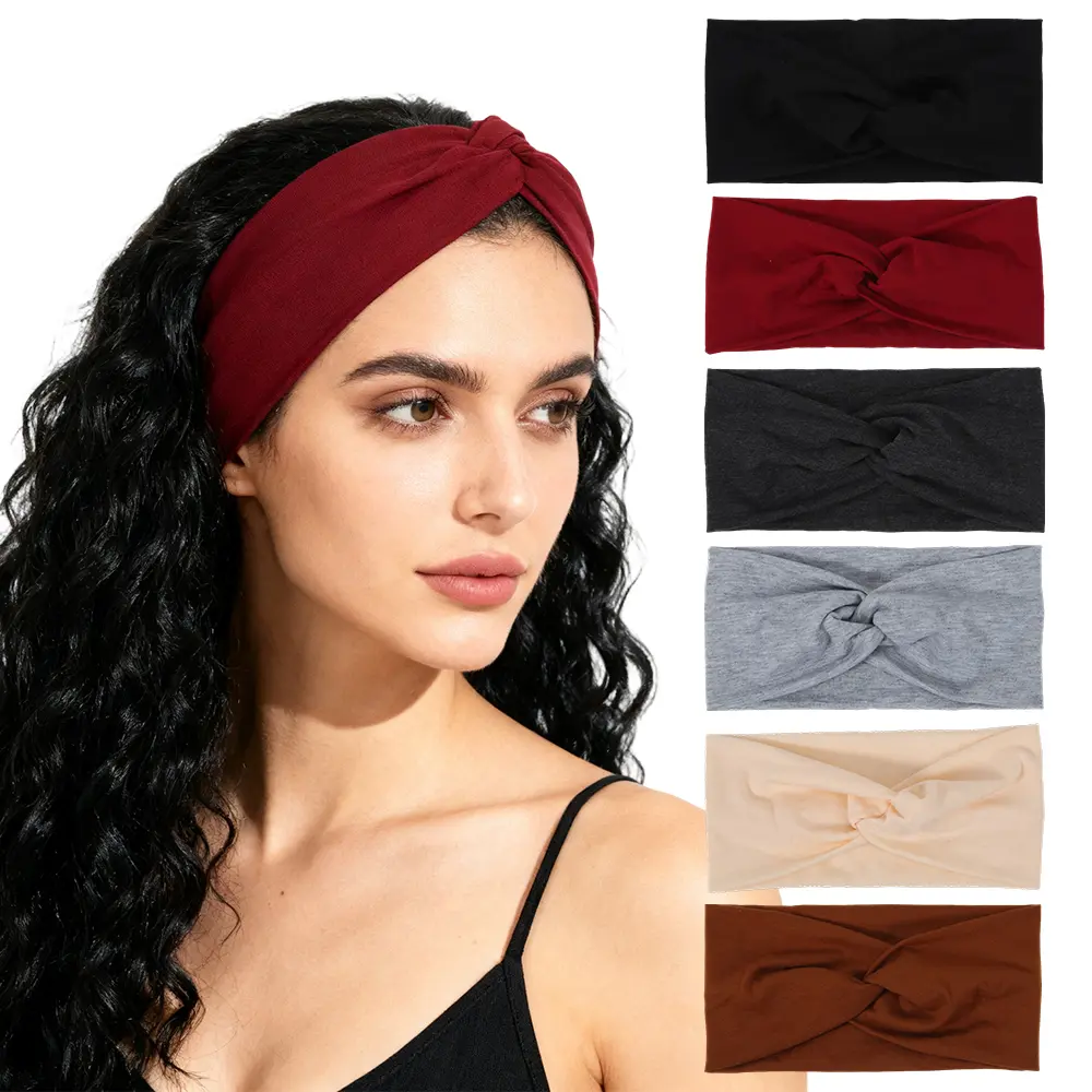 6 PCS Women's Extra Wide Turban Headbands Large Non-Slip Boho Hair Soft Stretchable Light Beige-Friendly Wrap for Yoga, Workout, Spa