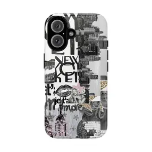 NYC Collage Phone Case Retro Y2K Design, Aesthetic Cityscape Phone Cover for iPhone 16 Pro Max, Trendy Case for iPhone 16 15 14 13 12 11 Pro Max