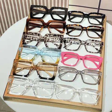 12pcs Women's Large Square, Minimalist Fashion Casual Flat Lenses, Multiple Colors Available, Perfect for Street Photography, Parties and Festivals, Stylish Trendy Eyewear, Leopard Pattern Eyeglasses, Square Frames Eyeglasses, Fashion Accessory Eyewear